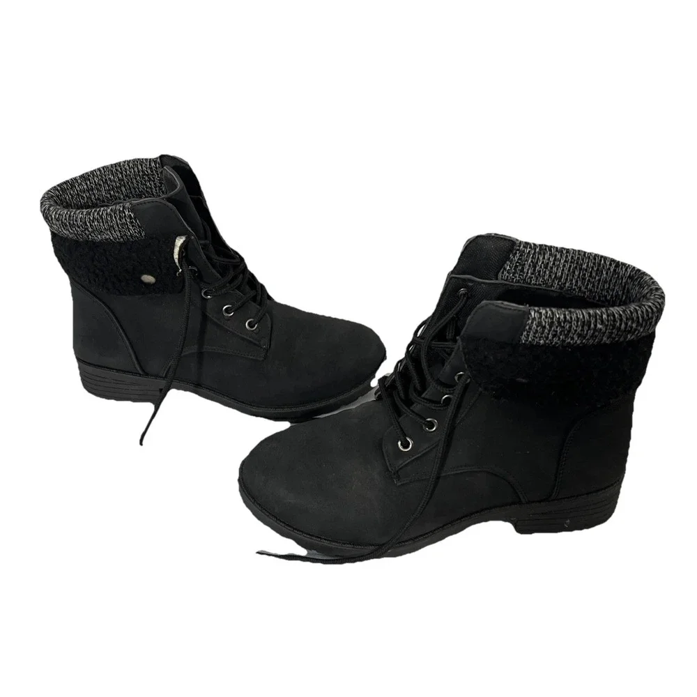 CHARLES ALBERT LADIES BLACK CREW ANKLE SUEDE CUFF  BOOTS SIZE 8 MEDIUM‎